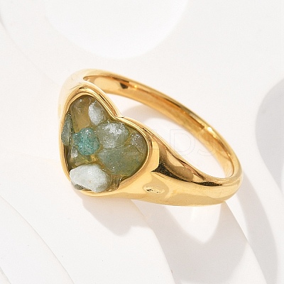 Heart Natural Aquamarine Finger Rings RJEW-D303-01G-02-1