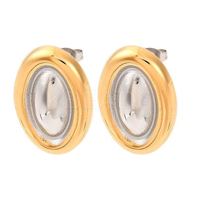304 Stainless Steel Two Tone Oval Stud Earrings for Women LS-EJEW-A136-01A-GP-1