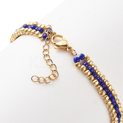 Glass Seed Braided Evil Eye Link Bracelet for Women BJEW-JB08398-02-1