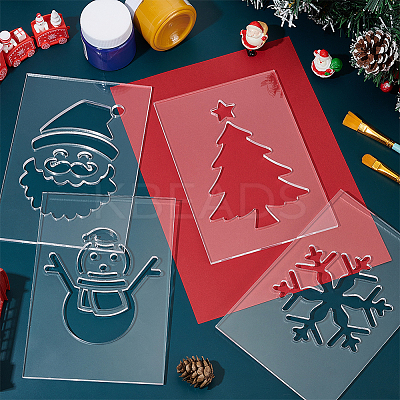 4Pcs Christmas Theme Acrylic Quilting Templates DIY-BC0015-86A-1