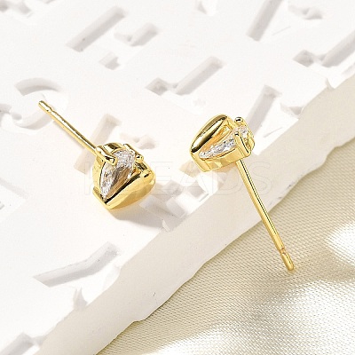 Heart Brass Micro Pave Clear Cubic Zirconia Stud Earrings EJEW-R018-07G-1