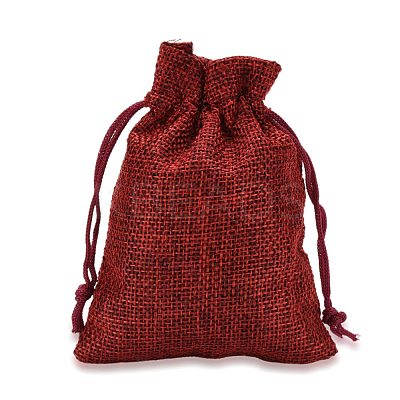 Polyester Imitation Burlap Packing Pouches Drawstring Bags ABAG-R005-9x12-M-1