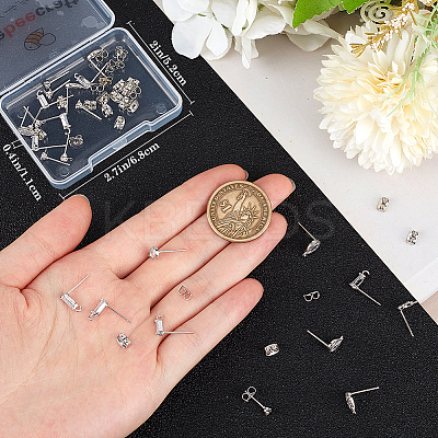 30Pcs 3 Style Teardrop & Trapezoid Shape Brass with Clear Cubic Zirconia Stud Earring Findings KK-BBC0013-56-1