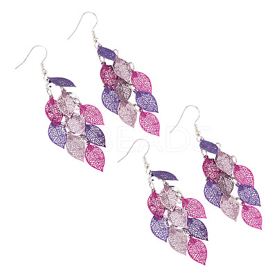 2 Pairs 430 Stainless Steel Leaf Dangle Earrings EJEW-TA0001-83E-1