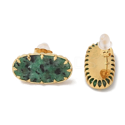 304 Stainless Steel Turquoise Oval Stud Earrings for Women EJEW-R010-01G-01-1