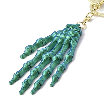 Halloween Plastic Skeleton Hand Pendant Keychain LS-HJEW-H063-01G-02-1