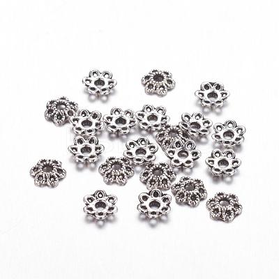 6-Petal Tibetan Style Alloy Hollow Flower Bead Caps X-TIBE-S221-AS-NR-1