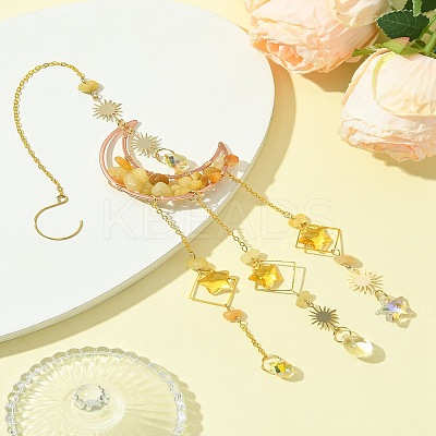 Natural Topaz Jade Chips Moon Pendant Decorations HJEW-FS00027-01-1