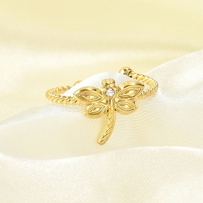 304 Stainless Steel Crystal Rhinestone Cuff Rings for Women RJEW-G338-02G-1