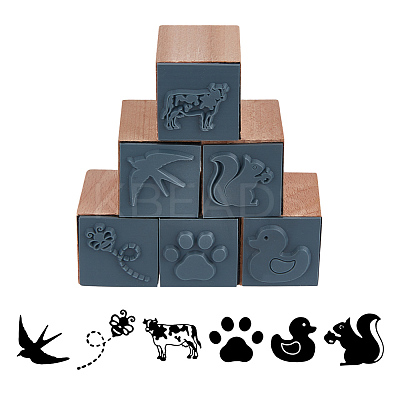 6Pcs 6 Styles Wooden Stamps with Rubber DIY-OC0013-34-1
