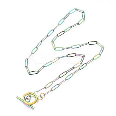 Unisex PVD Vacuum Plating 304 Stainless Steel Paperclip Chain Necklaces NJEW-H215-04MC-1