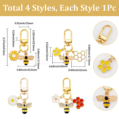 4Pcs Bees Alloy Enamel Pendant Decoration HJEW-SC00168-1