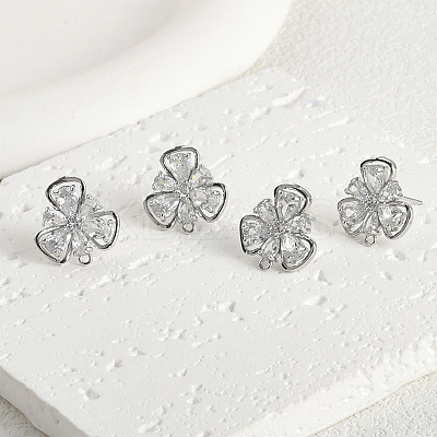 Brass Micro Pave Cubic Zirconia Stud Earring Findings KK-Z094-09P-1