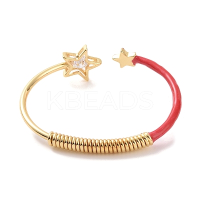Enamel Star with Evil Eye Open Cuff Bangle with Clear Cubic Zirconia BJEW-F449-01G-1