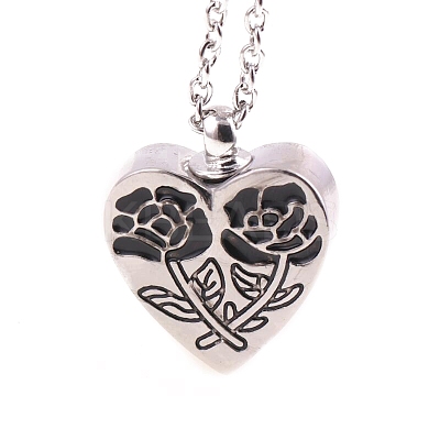 Alloy Heart with Rose Urn Ashes Pendant Necklace BOTT-PW0005-31-1