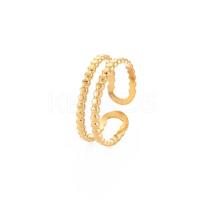 Ion Plating(IP) 304 Stainless Steel Double Line Open Cuff Ring for Women LS-RJEW-S405-227G-1