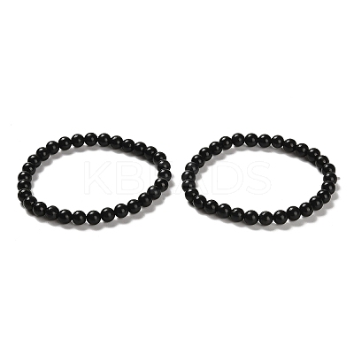 Natural Shungite Round Beaded Stretch Bracelets BJEW-NH0001-01B-1