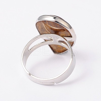 Adjustable Natural Tiger Eye & Platinum Brass Rings RJEW-N024-02B-1
