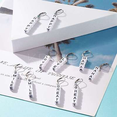 5Pair 5 Style Acrylic Cube Letter Beaded Dangle Leverback Earrings EJEW-JE04836-1