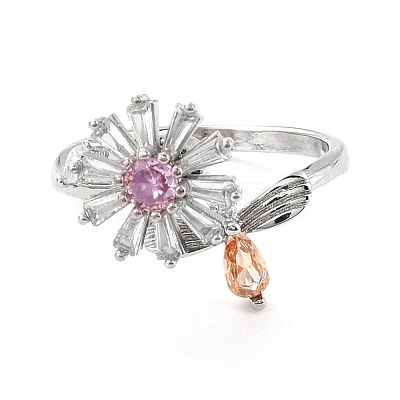 Daisy and Dragonfly Rotatable Open Ring for Women RJEW-M139-01P-1