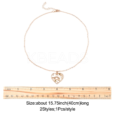 2Pcs 2 Colors Mom Daughter Hand in Hand Family Heart Alloy Pendant Necklaces NJEW-FS0001-10A-1