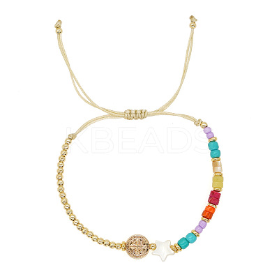 Vintage Gemstone & Brass & Natural Shell Beads Braided Bead Bracelets for Women RT0028-1-1