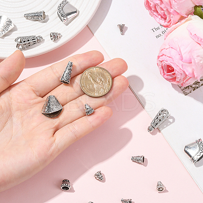 100Pcs 10 Styles Tibetan Styles Alloy Bead Cone & Caps FIND-SP0020-73C-1