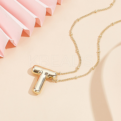 1pc Brass Chain with Alloy Letter Pendants Necklaces NJEW-LP0001-41T-G-1