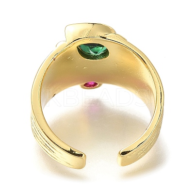 Rack Plating Brass Micro Pave Cubic Zirconia and Glass Open Cuff Rings for Women RJEW-M022-02G-1