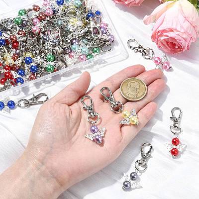 60Pcs 10 Colors Angel Acrylic & Alloy Pendant Decorations HJEW-CJ00064-1