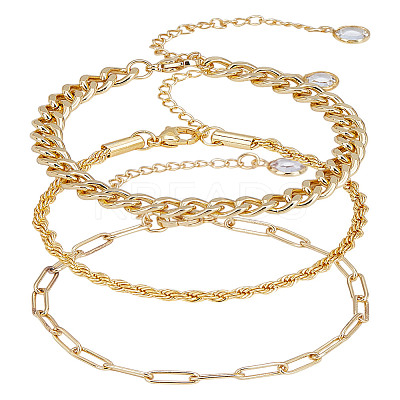 3Pcs 3 Styles Stainless Steel Chains Bracelets for Women BJEW-LP0001-21G-1