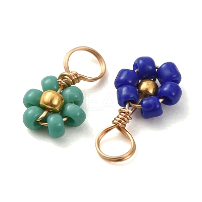 80Pcs 8 Color Glass Seed Beaded Flower Charms FIND-DC0003-64-1
