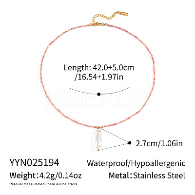 Ocean Theme Nautical Rhodonite Round Beaded Plastic Pearl Pendant Necklaces with 304 Stainless Steel End Chains for Women YQ6110-4-1