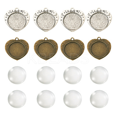32Pcs 3 Styles Tibetan Style Alloy Pendant Cabochon Settings with Transparent Glass Cabochons FIND-TA0004-79-1