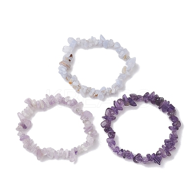 3Pcs Natural Lavender Amethyst & Natural Blue Lace Agate Chip Beaded Stretch Bracelet Sets BJEW-JB10864-1