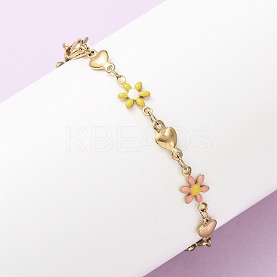 Flower & Heart 304 Stainless Steel Link Bracelets for Women LS-BJEW-F524-06A-G-1