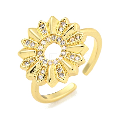 Flower Clear Cubic Zirconia Open Cuff Ring RJEW-L121-031G-1