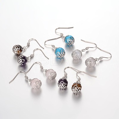 Round Gemstone Dangle Earrings EJEW-JE01765-1