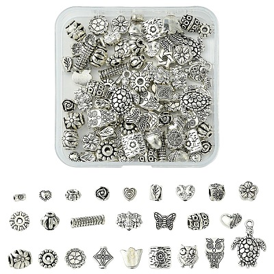 100Pcs 25 Styles Tibetan Style Alloy Beads TIBEB-YW0001-29-1