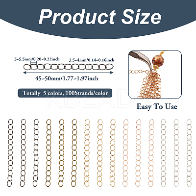 500 Strands 5 Color Iron Curb Chain Extender IFIN-TA0001-58-1