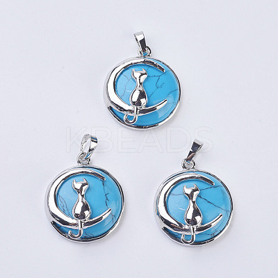 Synthetic Turquoise Kitten Pendants G-K234-D08-1