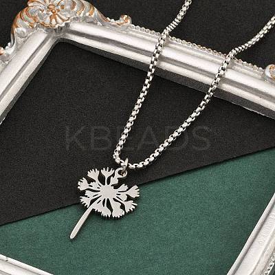 201 Stainless Steel Laser Cut Dandelion Pendant Box Chain Necklaces for Women NJEW-Q004-07P-1