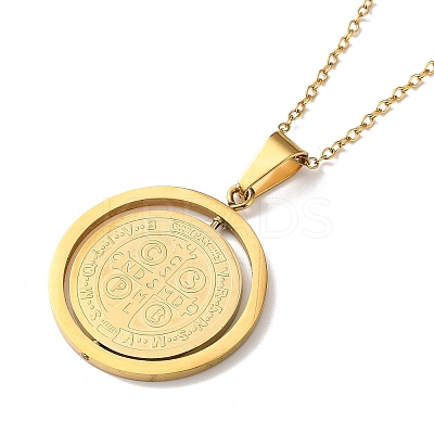 304 Stainless Steel Rotatable Saint Benedict Medal Pendant Necklaces for Women NJEW-G187-01G-1