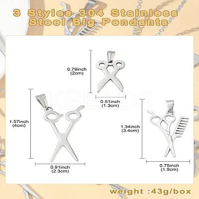 15Pcs 3 Styles 304 Stainless Steel Pendants STAS-CJ0002-49-1