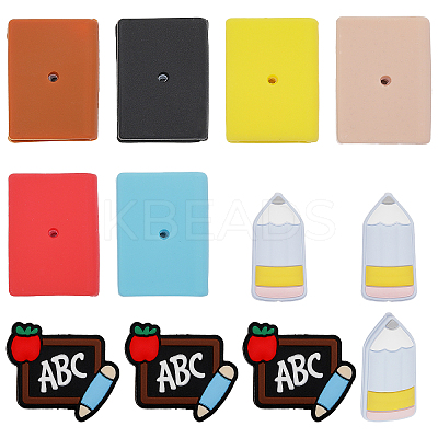 12Pcs 8 Styles Blackboard/Book/Pencil Shape Silicone Beads SIL-CA0002-78-1