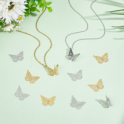 40Pcs 2 Colors 201 & 304 Stainless Steel Filigree Pendants STAS-UN0057-13-1