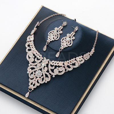 Zinc Alloy Rhinestone Dangle Earrings & Bib Necklaces Sets for Women FS-WGB2FE8-03-1
