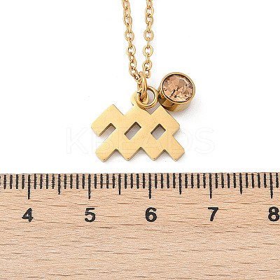 304 Stainless Steel Glass Drill Birth Stone Constellation Pendant Necklaces LS-STAS-D305-08G-K-1
