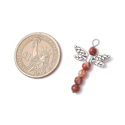 5Pcs 5 Styles Dragonfly Natural Sodalite & Maifanite & Pink Zebra Jasper & Red Jasper & Dyed Magnesite Beaded Pendants PALLOY-JF03857-1