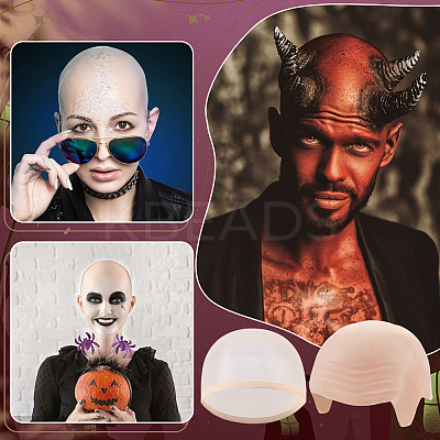 Latex Monk Cosplay Headgear Prop Adult Bald Cap for Halloween Party AJEW-WH0609-389-1